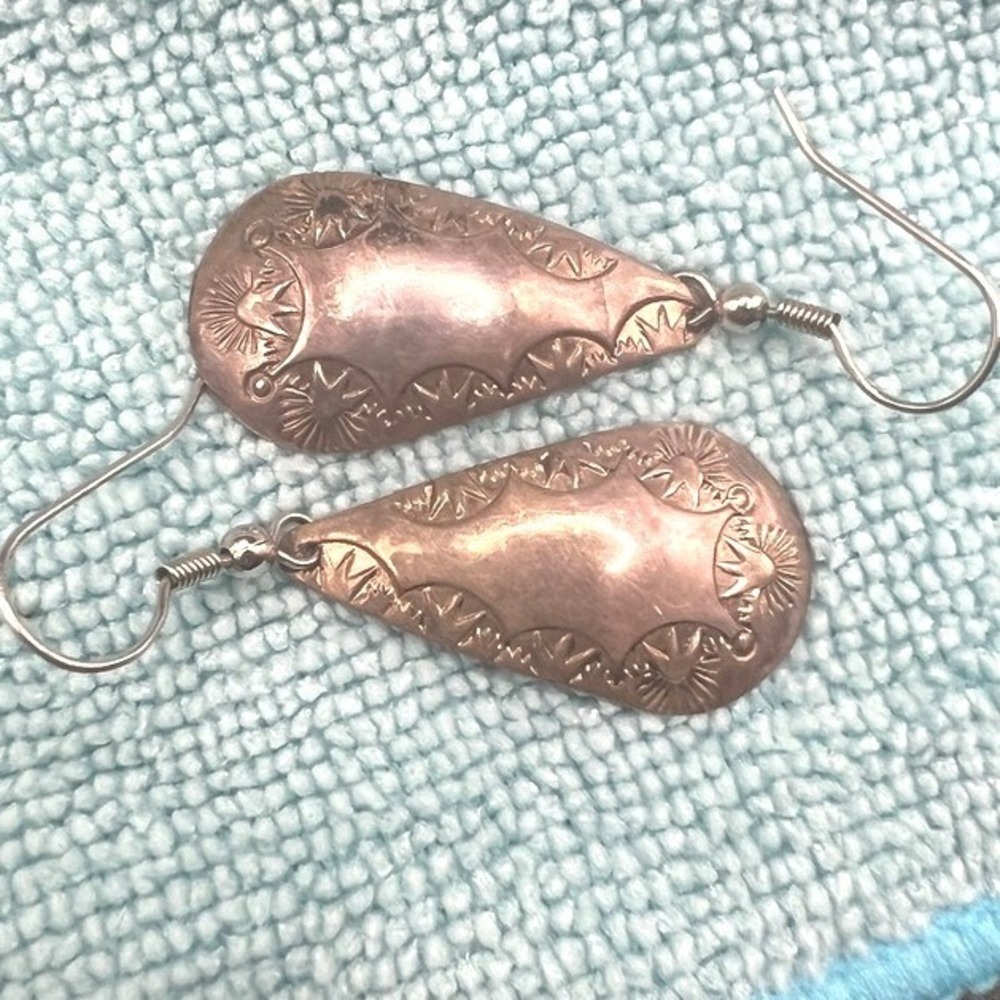 Vintage Dangle Earring Southwestern Teardrop French Hook EAT Bohemian 2" 4.2g
